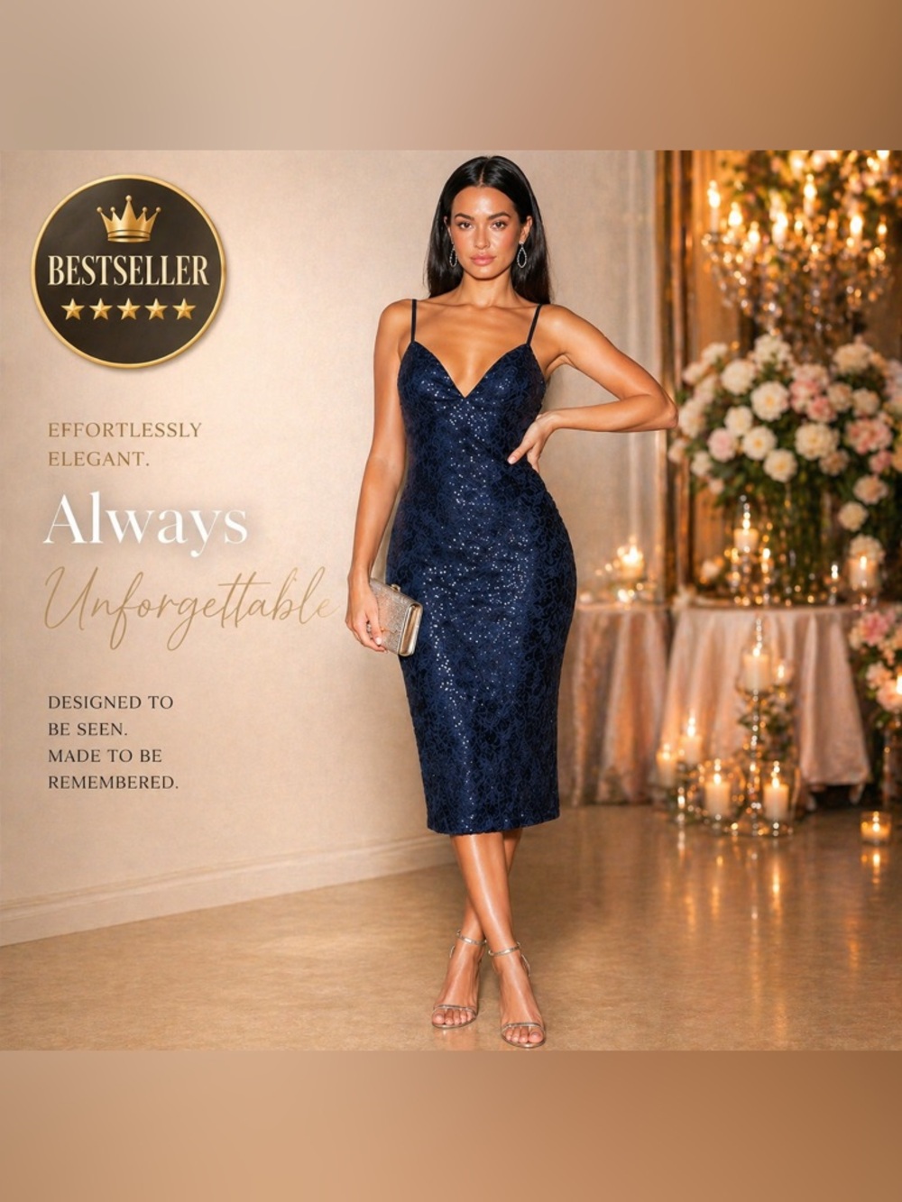 💙 Stunning Lulus Cassius Navy Sequin Midi Dress